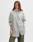 Selected Femme Organic Cotton Longline Striped Shirt-green