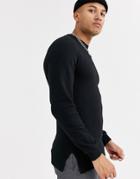 Asos Design Muscle Sweatshirt In Black With Split Hem