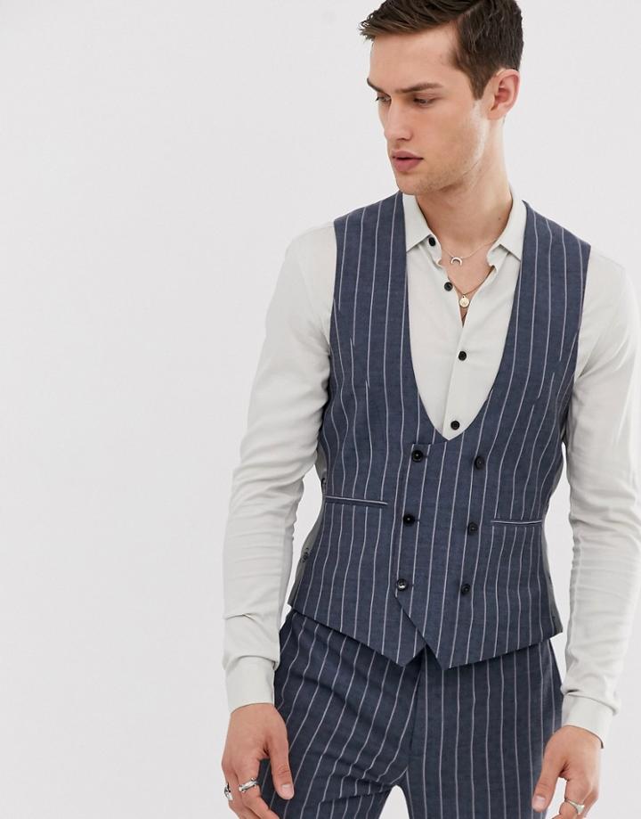 Twisted Tailor Suit Vest In Blue Pinestripe