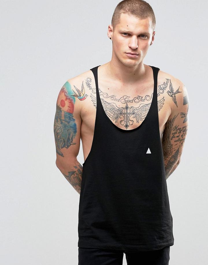Asos Tank With Logo And Raw Edge Extreme Racer Back In Black - Black