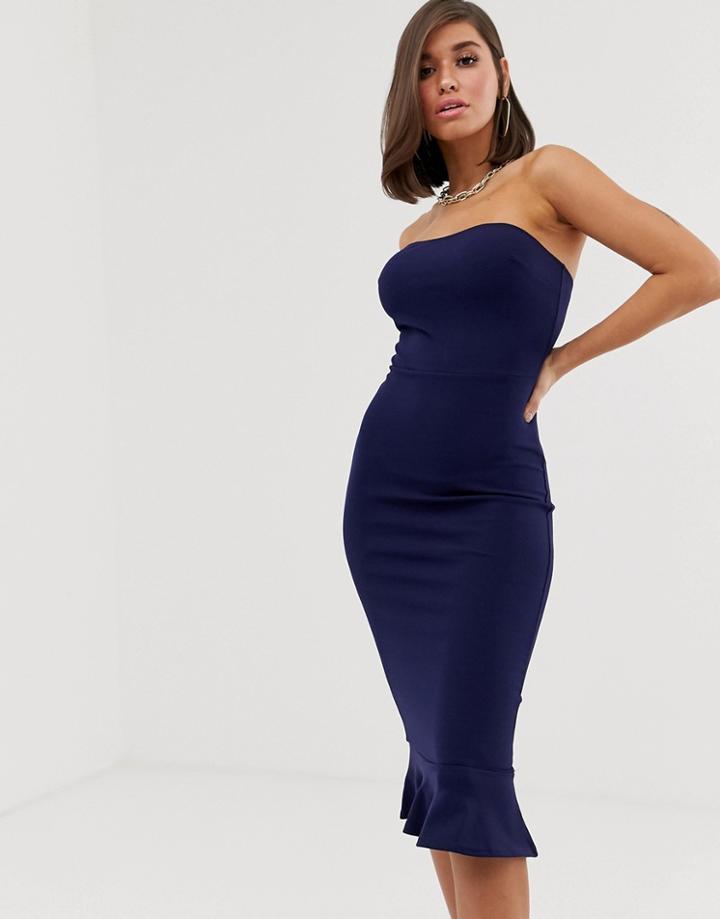 Club L London Bandeau Fishtail Midi Dress-navy