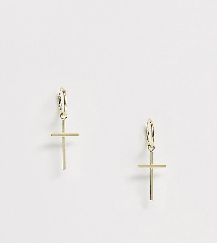 Kingsley Ryan Exclusive Sterling Silver Gold Plated Mid Cross Drop Hoop Earrings - Gold