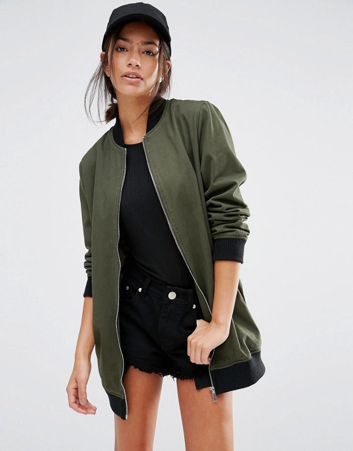 New Look Longline Bomber - Green