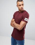 Jack & Jones Core Longline T-shirt With Curved Hem And Arm Stripes - Red