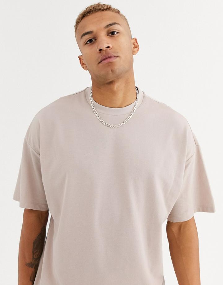 Asos Design Organic Oversized Fit T-shirt With Crew Neck In Pique In Beige