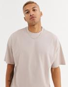 Asos Design Organic Oversized Fit T-shirt With Crew Neck In Pique In Beige