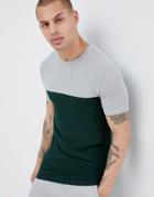 Asos Design Muscle Fit T-shirt With Contrast Yoke In Khaki - Green