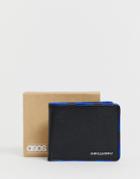 Asos Design Leather Bifold Wallet In Black With Blue Contrast Edges - Black