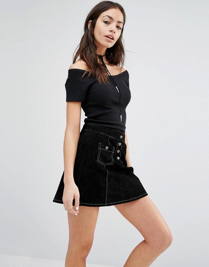 New Look Ribbed Bardot Top - Black