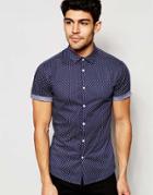 Asos Skinny Shirt In Navy With Square Print - Navy