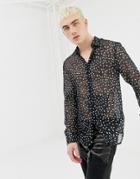 Asos Design Regular Fit Black Sheer Shirt With Dot Print - Black