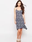 Brave Soul Printed Hanky Hem Dress - Royal Blue