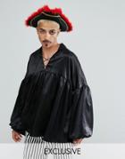 Reclaimed Vintage Halloween Inspired Pirate Shirt Lace Up Front - Black