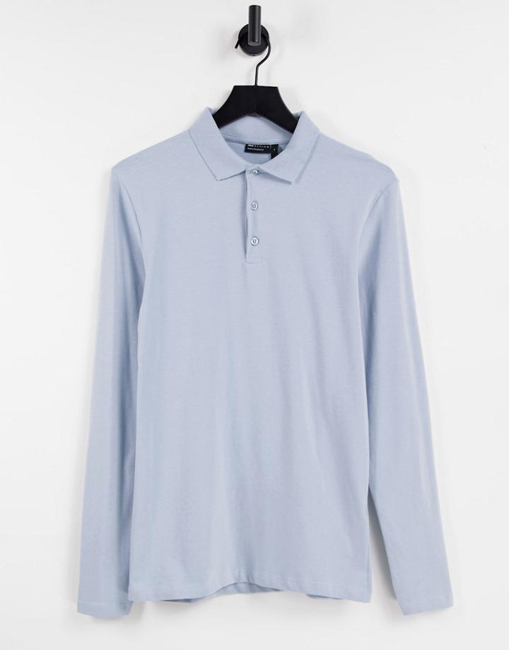 Asos Design Organic Muscle Fit Long Sleeve Jersey Polo In Blue-blues