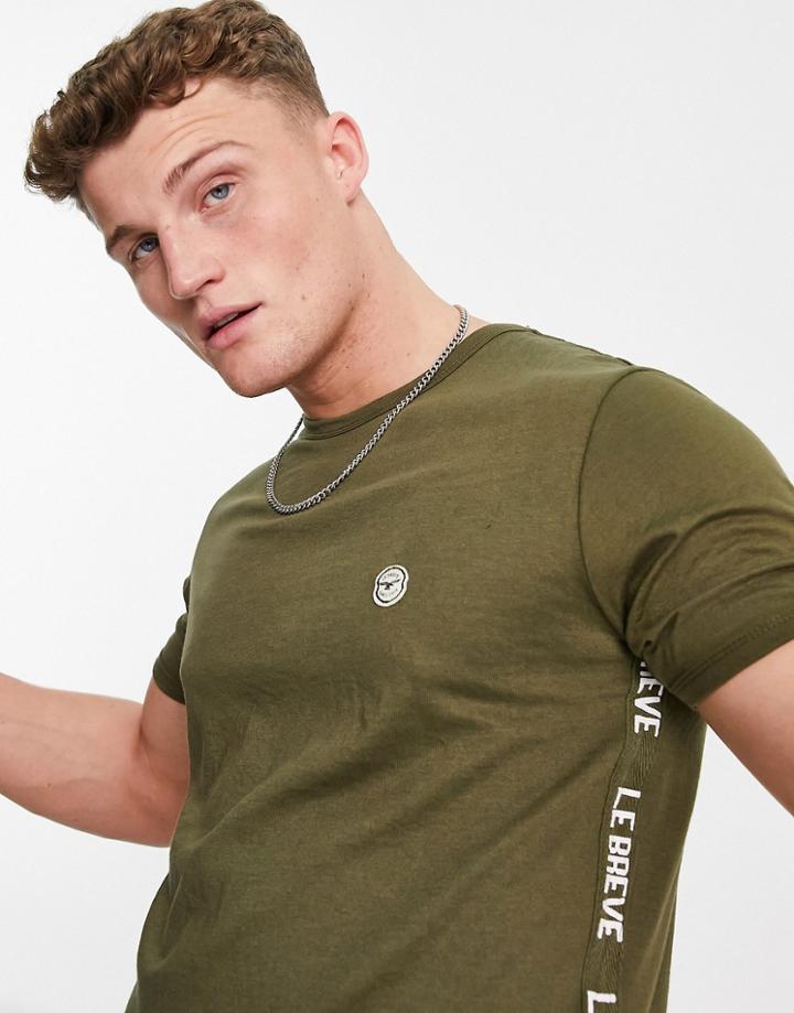 Le Breve Lounge Back Tape T-shirt In Khaki - Part Of A Set-green