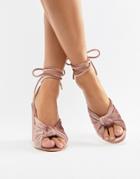 Boohoo Velvet Block Heels In Dusky Pink - Pink