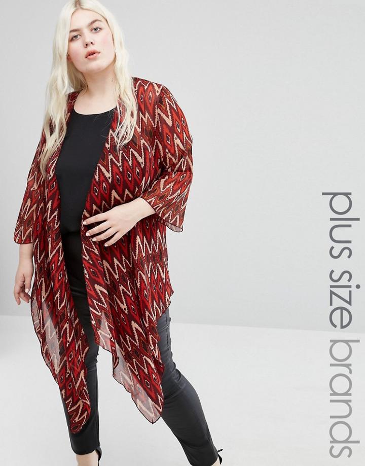 Koko Plus Kimono In Zig Zag Print - Red