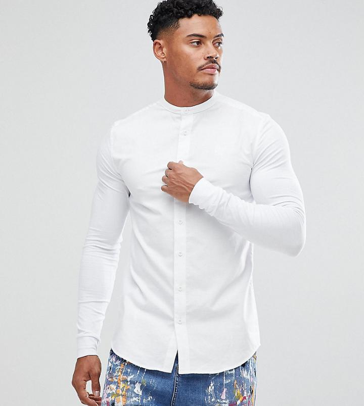 Siksilk Muscle Shirt In White With Jersey Sleeves Exclusive To Asos - White