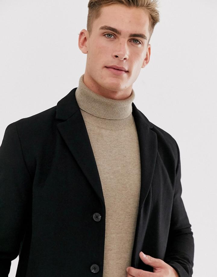 Selected Homme Recycled Wool Overcoat-black