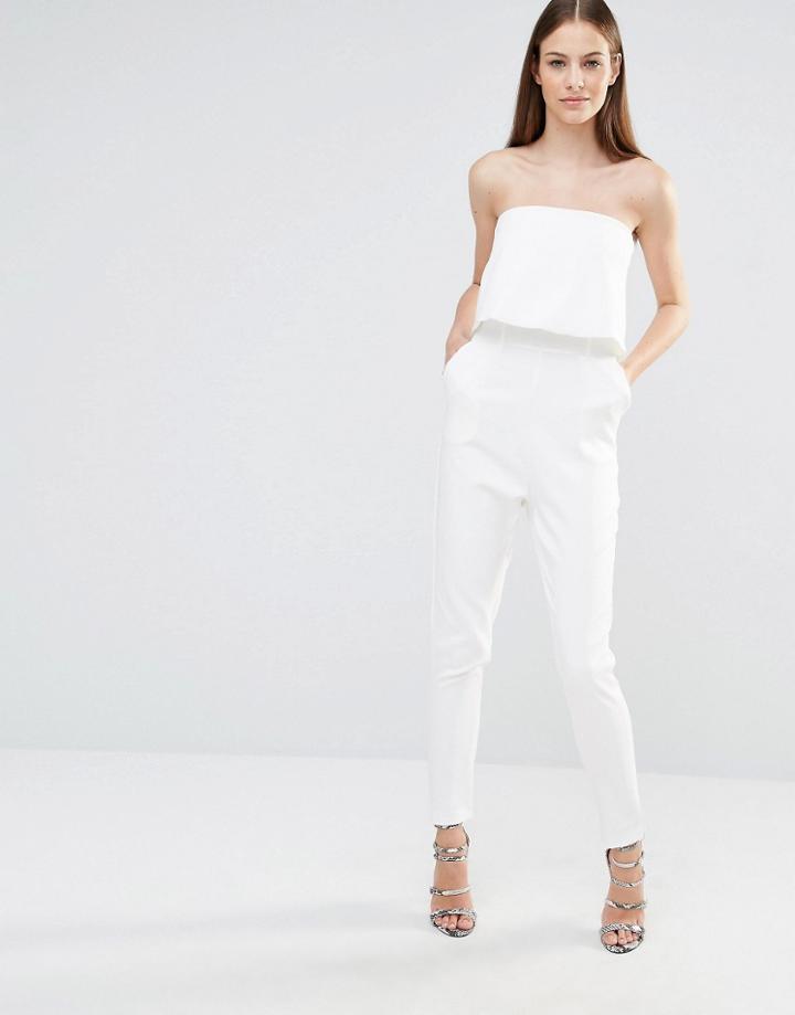 Lavish Alice Bandeau Split Back Cropped Jumpsuit - White