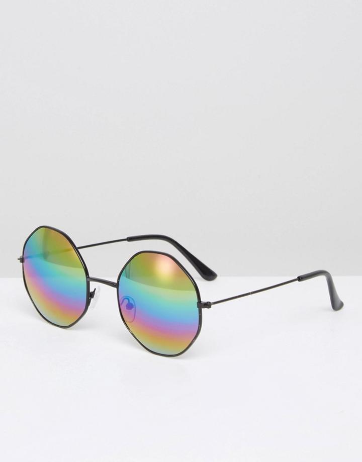 7x Hexagonal Sunglasses In Black - Black