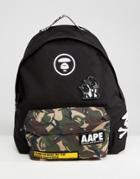 Aape By A Bathing Ape Backpack With Camo Pocket In Black - Black