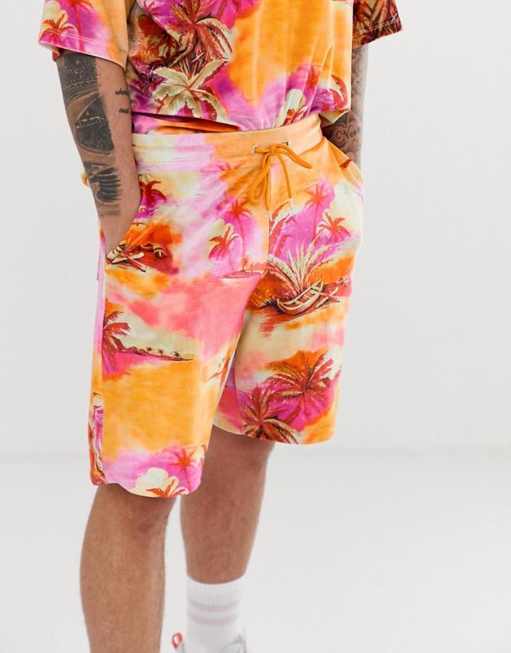 Asos Design Two-piece Jersey Shorts Velour Floral Print - Multi