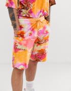 Asos Design Two-piece Jersey Shorts Velour Floral Print - Multi
