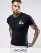 Hype T-shirt In Black With Floral Pocket - Black