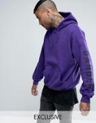 Reclaimed Vintage Inspired Oversized Hoodie In Purple With Sleeve Print - Purple