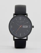 Ted Baker Grant Leather Watch In Black - Black