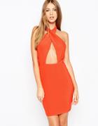Missguided Halterneck Body-conscious Dress - Bright Orange