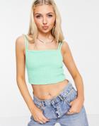 Asos Design Shirred Tank With Strappy Back In Green