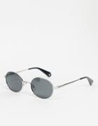 Polaroid X Love Island Round Sunglasses In Silver With Black Lens