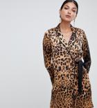 Missguided Tall Tie Wrap Dress In Leopard Print - Multi