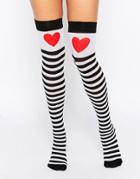 Leg Avnue Striped Stockings With Heart Print