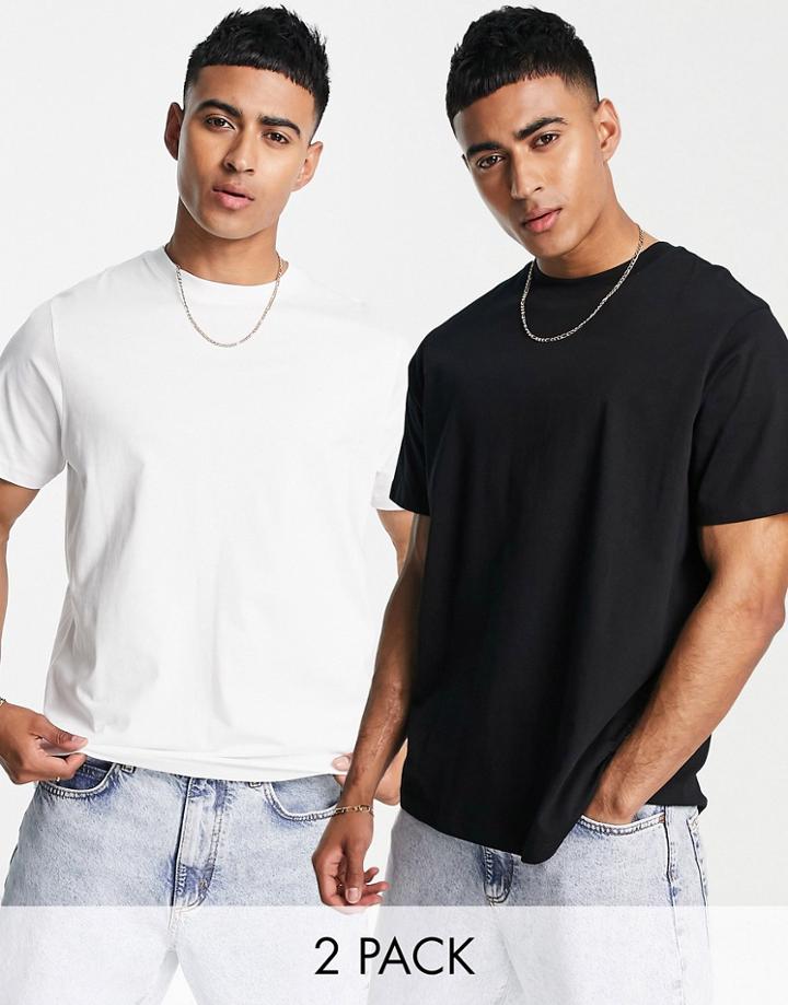 Pull & Bear Join Life 2-pack T-shirt In Black And White-multi