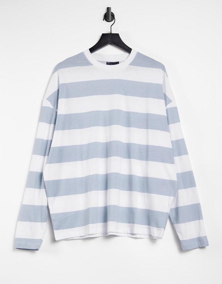 Asos Design Oversized Long Sleeve T-shirt In Horizonal Blue And White Stripe-blues