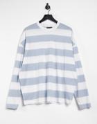 Asos Design Oversized Long Sleeve T-shirt In Horizonal Blue And White Stripe-blues