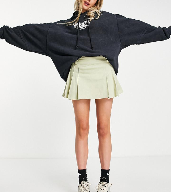 Collusion Pleated Twill Mini Skirt In Stone-neutral