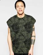 Asos Super Oversized T-shirt With Splash Print And Wide Neck Trim In Khaki - Thyme