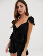 Boohoo Exclusive Two-piece Tie Front Crop Top In Black - Black