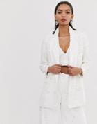 Asos Edition Double Breasted Blazer In Sequin - White