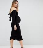Asos Maternity Bardot Bow Back Pephem Midi Dress - Black