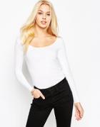 Asos The Scoop Neck Top With Long Sleeves - White