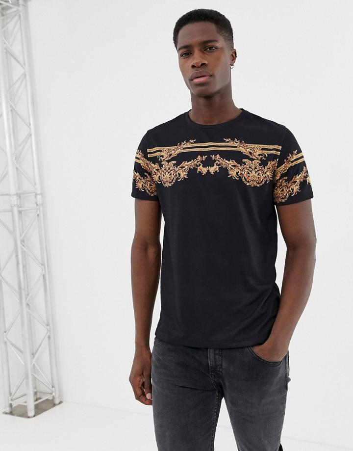 Burton Menswear T-shirt With Baroque Chest Stripe In Black - Black