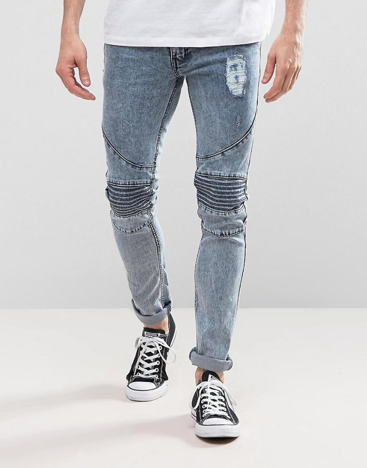 Loyalty And Faith Landon Skinny Fit Biker Jeans In Blue Acid Wash - Blue