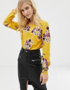 Vila Floral Printed Woven Top With Frill Hem-multi