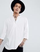 Asos Design Regular Fit Longline Viscose Shirt In White With V Neck - White