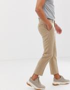 Asos Design Skinny Crop Smart Pants In Stone Pinstripe Wool Mix - Stone